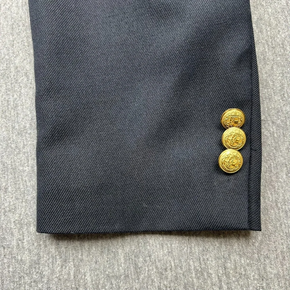 Givenchy Two Button Blazer Mens 42 Navy Blue Ventless Gold Buttons USA *HOLE*